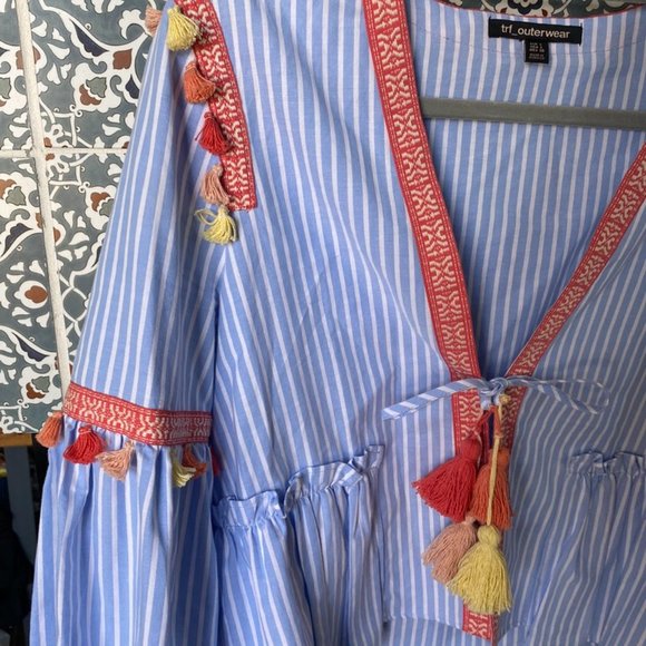 Zara trf_outerwear Striped Wrap Blouse‎ SZ L - Picture 4 of 4